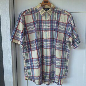Ralph Lauren Short Sleeve Men Xl button up Multi color Plaid Shirt vintage
